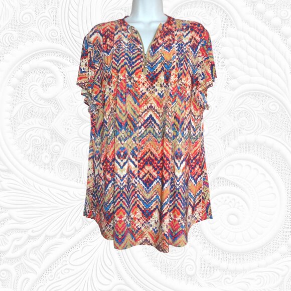Cocomo 1X Plus Size Short Sleeve Chevron Print Tunic Top - Picture 4 of 4